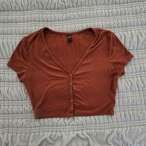 Shein Brown Button Front Crop Top Size Small